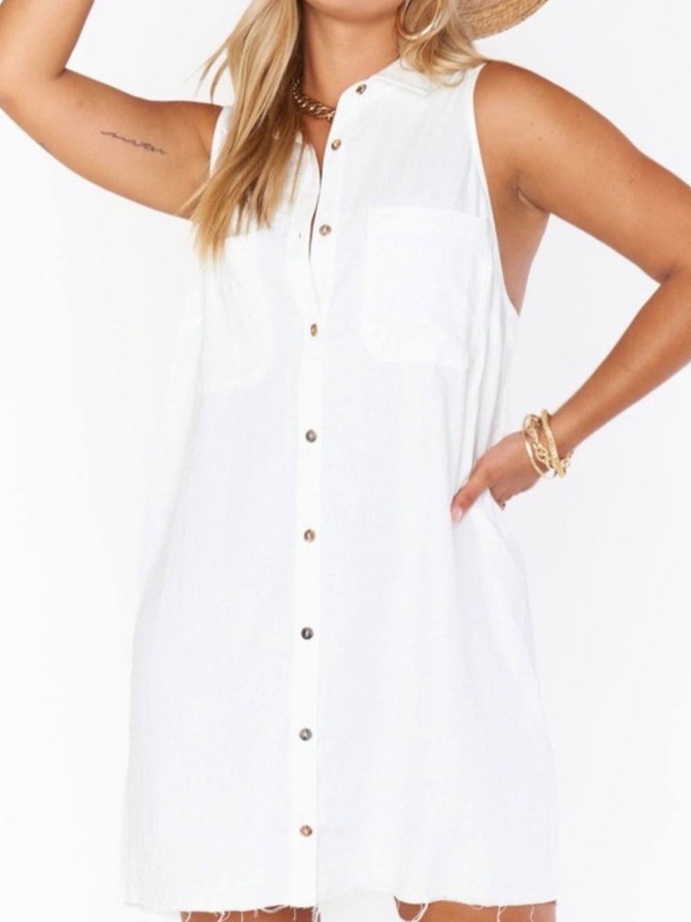 Show Me Your MuMu Basic Button Up Dress Linen Size XS